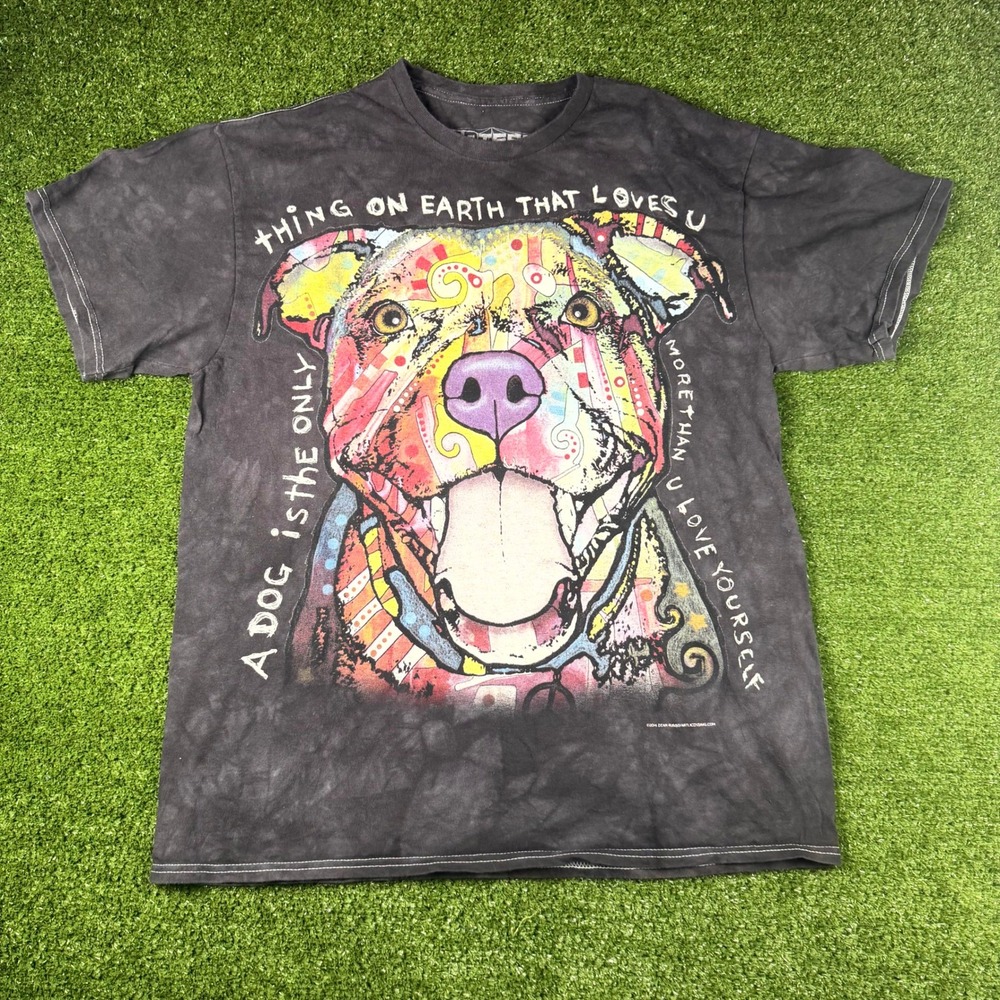 3D Tees Dean Russo Pit Bull Pop Art Graphic Tie Dye Shirt Gray Large